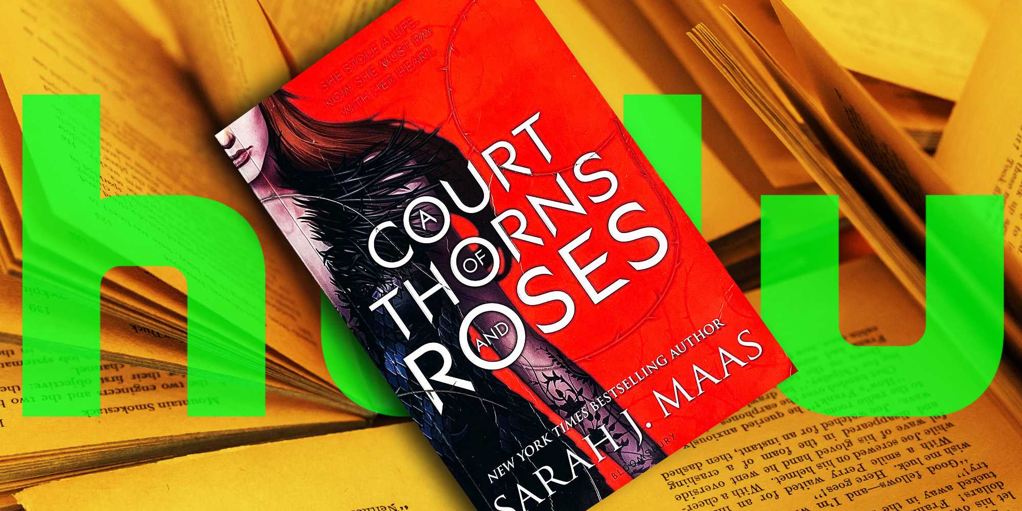Обложка книги "The A Court of Thorns and Roses" и логотип Hulu