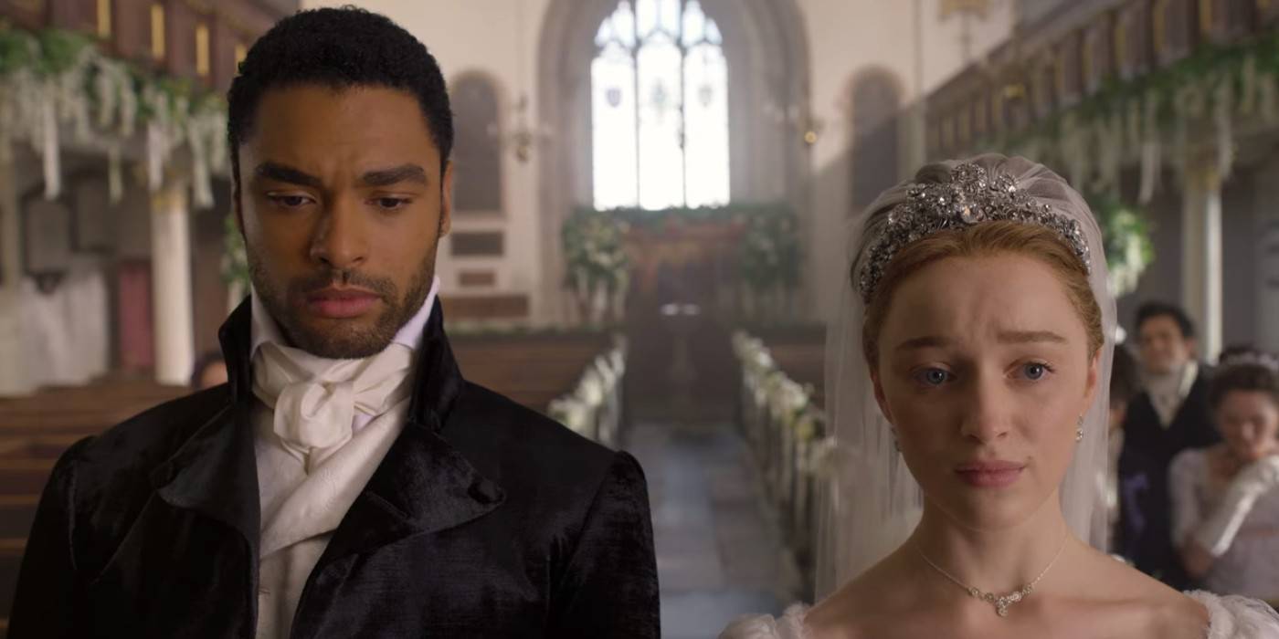 Дэфа и Саймон на свадьбе в первом сезоне *Bridgerton*.