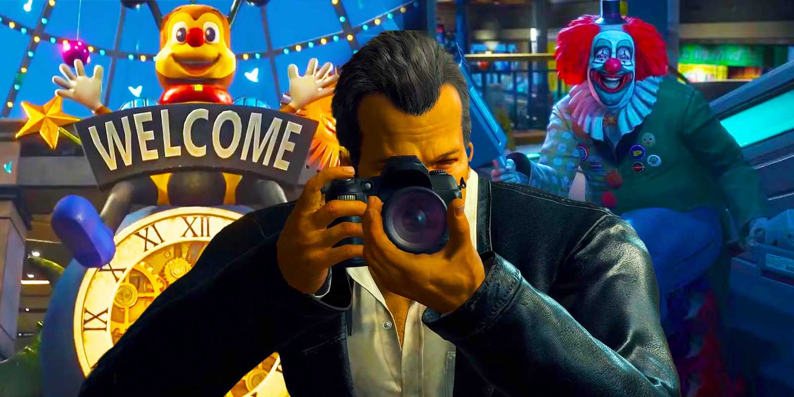 Главный герой Dead Rising Remake с камерой и некоторыми элементами из игры