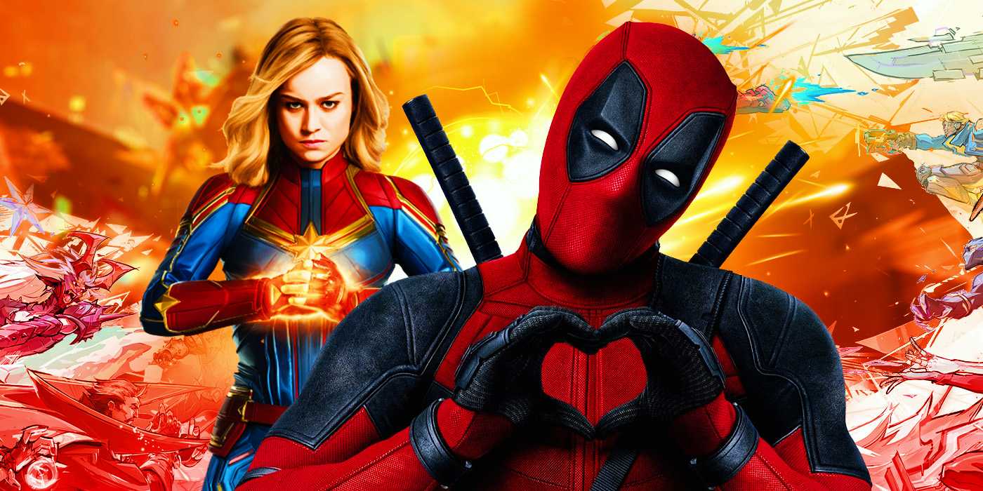 Дэдпул и Капитан Марвел на фоне Marvel Rivals.
