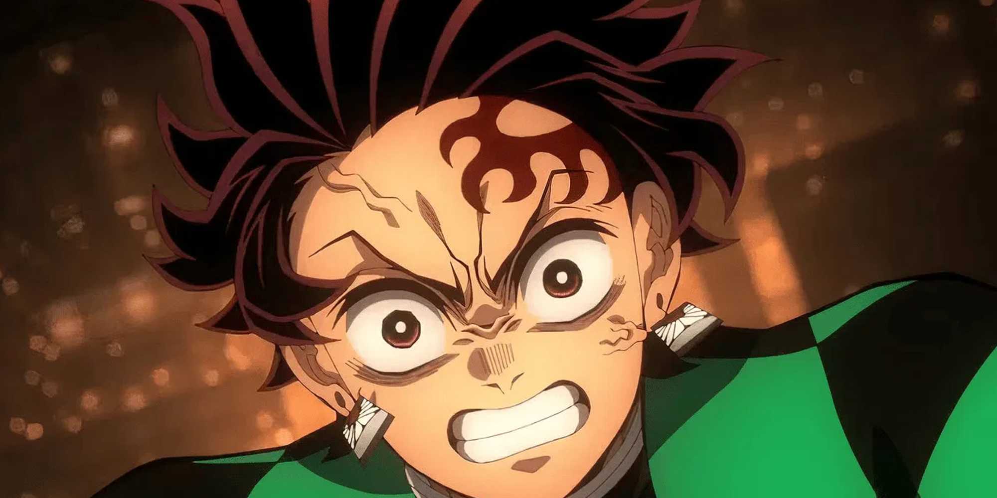 Танджиро из Demon Slayer сжимает зубы, когда падает в Замок Бесконечности