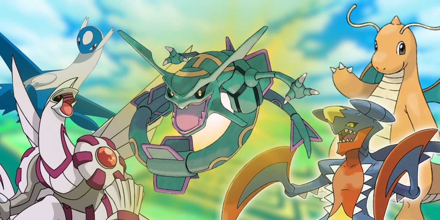 Покемон Dragon в Pokemon Go, featuring Dragonite, Rayquaza, Garchomp, Palkia, and Latios