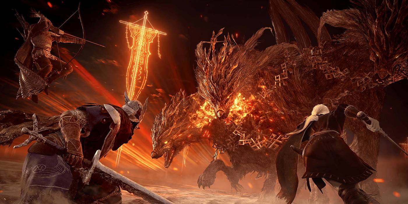 Игроки в Elden Ring Nightreign вступают в бой против многоголового дракона.