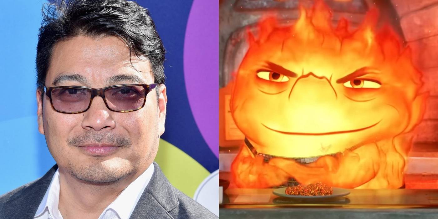 Разделенное изображение: Ронни дель Кармен и его роль Берни Ламен в фильме "Элементаль"