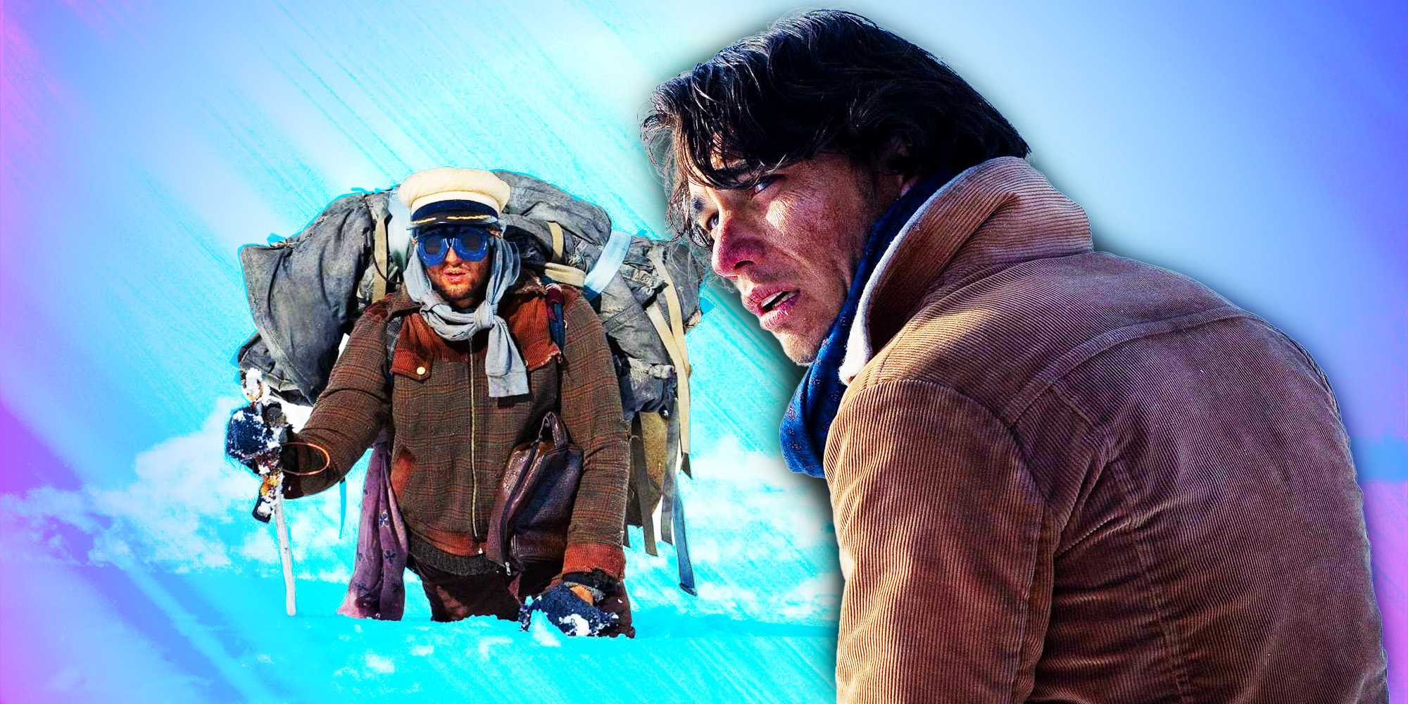 Энцо Вогрницик в "Обществе снежных" и другой персонаж, идущий по горам