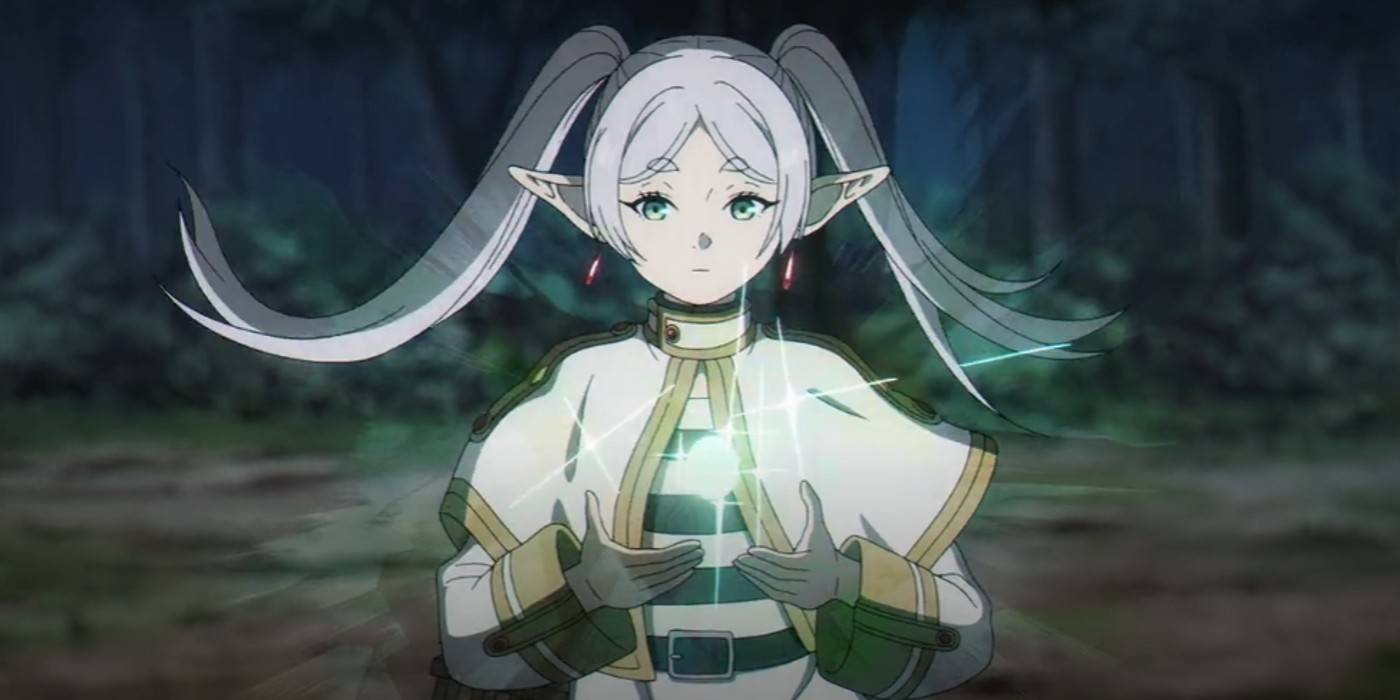 Frieren нарушает барьер во время арки "Экзамена магов" в аниме.