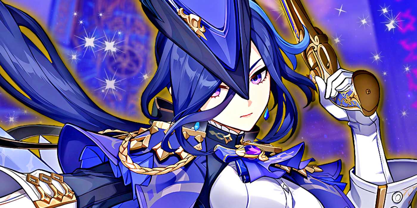 Клоринд из *Genshin Impact* держит свою пистолет.