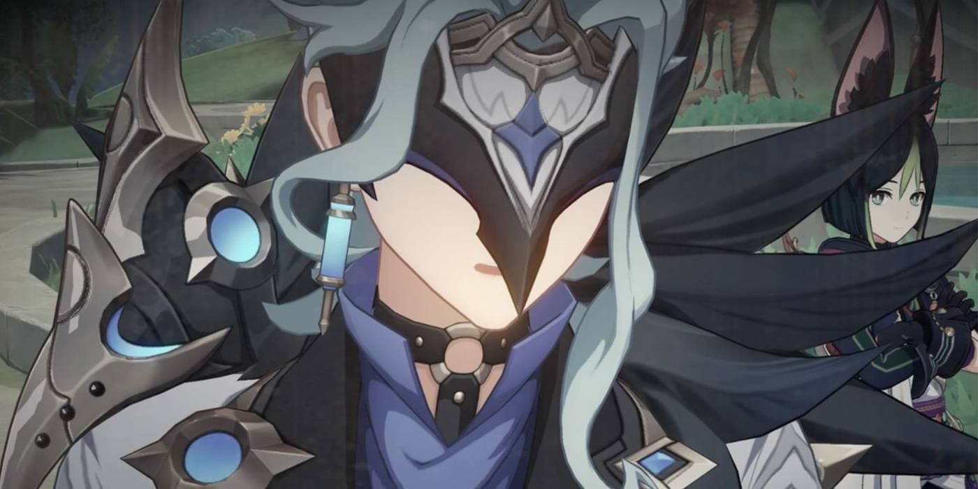 Il Dottore из Genshin Impact носит маску перед Tighnari.