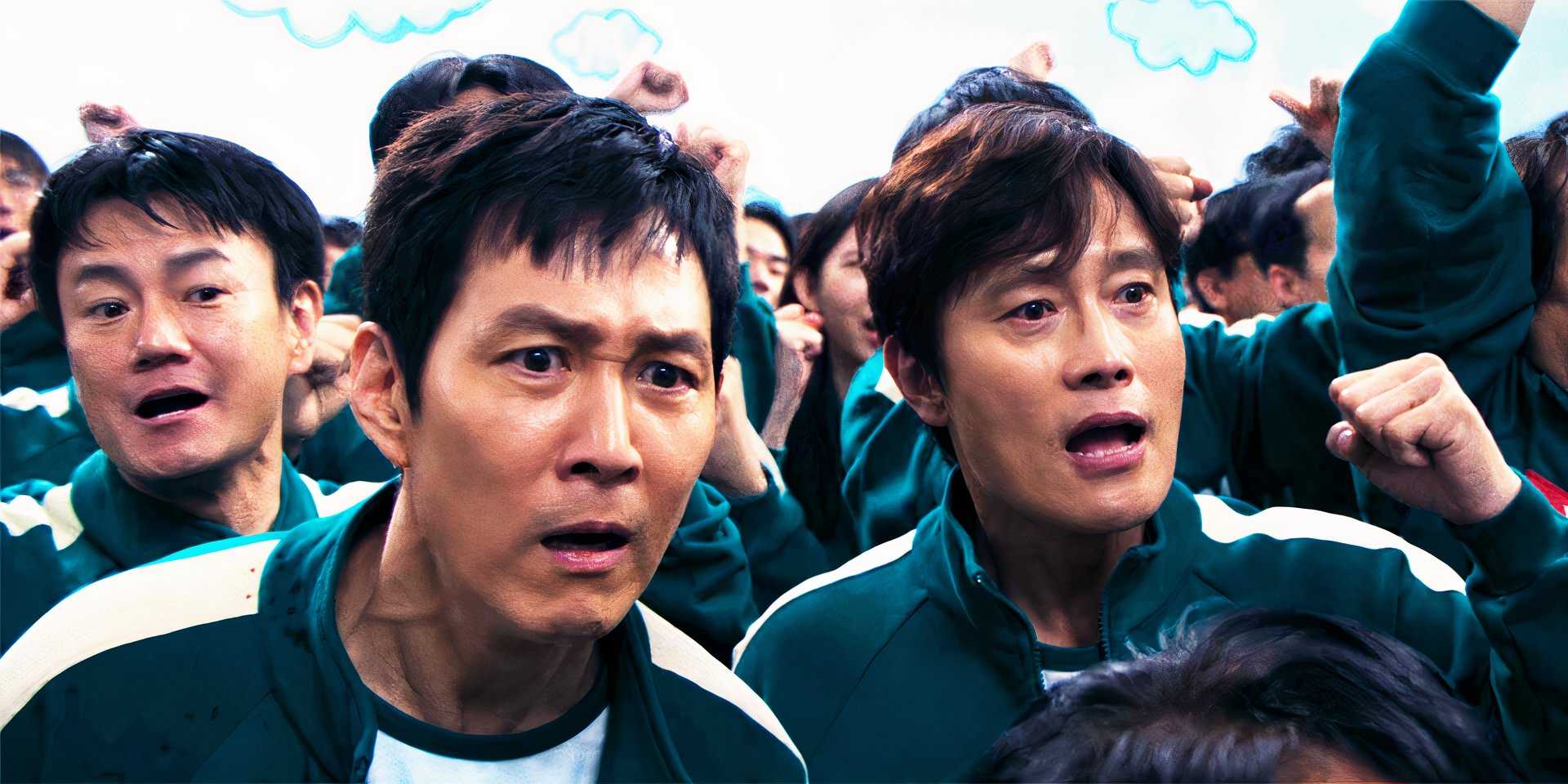 Ги-Хун и Фронт Мэн, подбадривающие участников игры "Squid Game" в 5-й эпизоде 2 сезона
