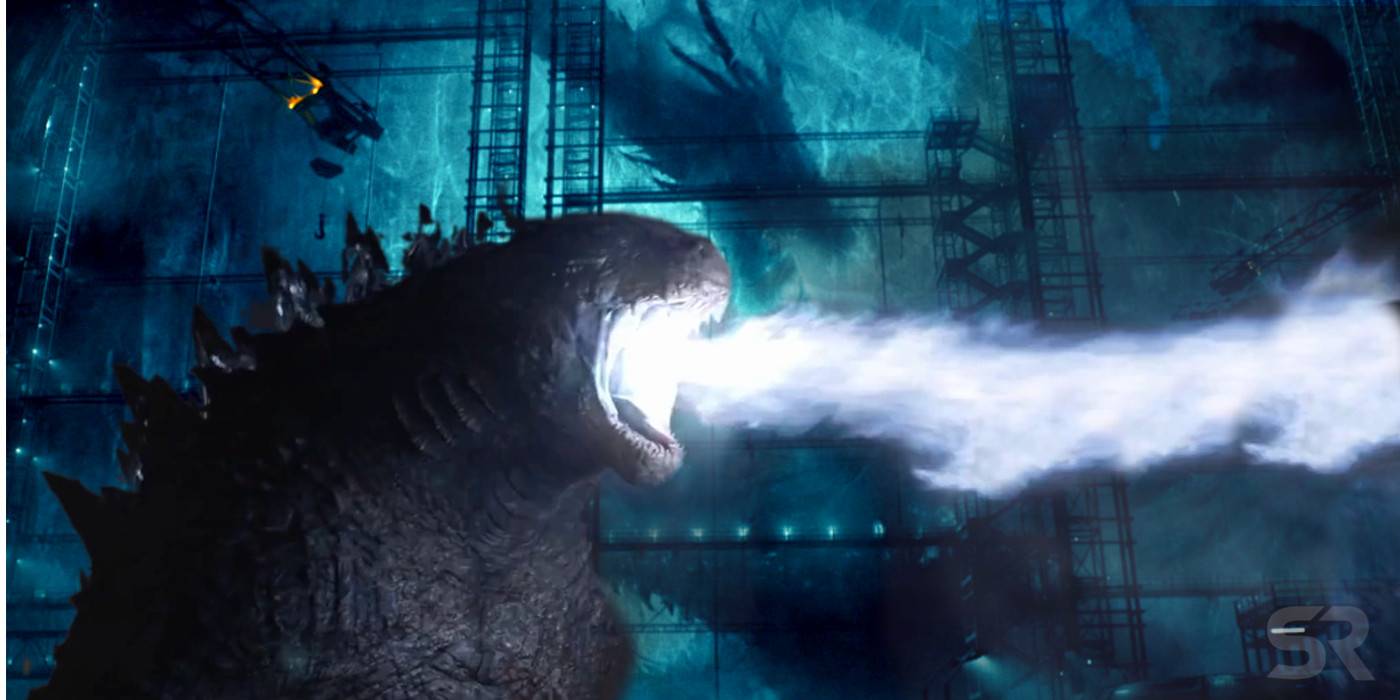 Годзилла изрыгает свой атомный взрыв в фильме "Godzilla: King of the Monsters".