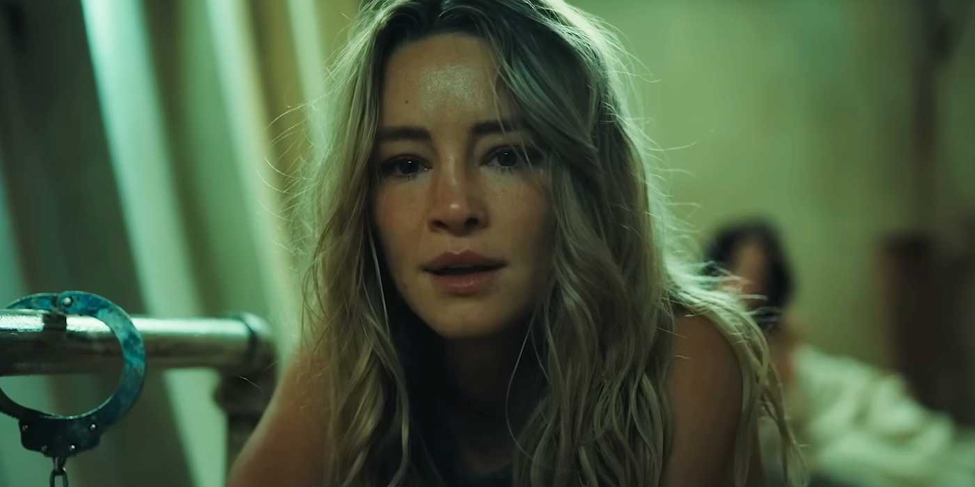 Хасси Харрисон в роли Зефира, выглядящей обеспокоенной в фильме "Опасные животные"