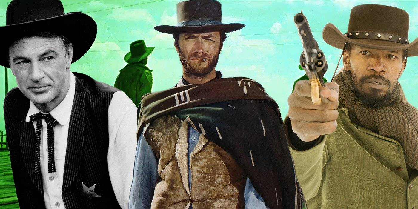 Коллаж с Гари Коопером в "High Noon", Клинтом Иствудом в "The Good, the Bad and the Ugly" и Джейми Фоксом в "Django Unchained"