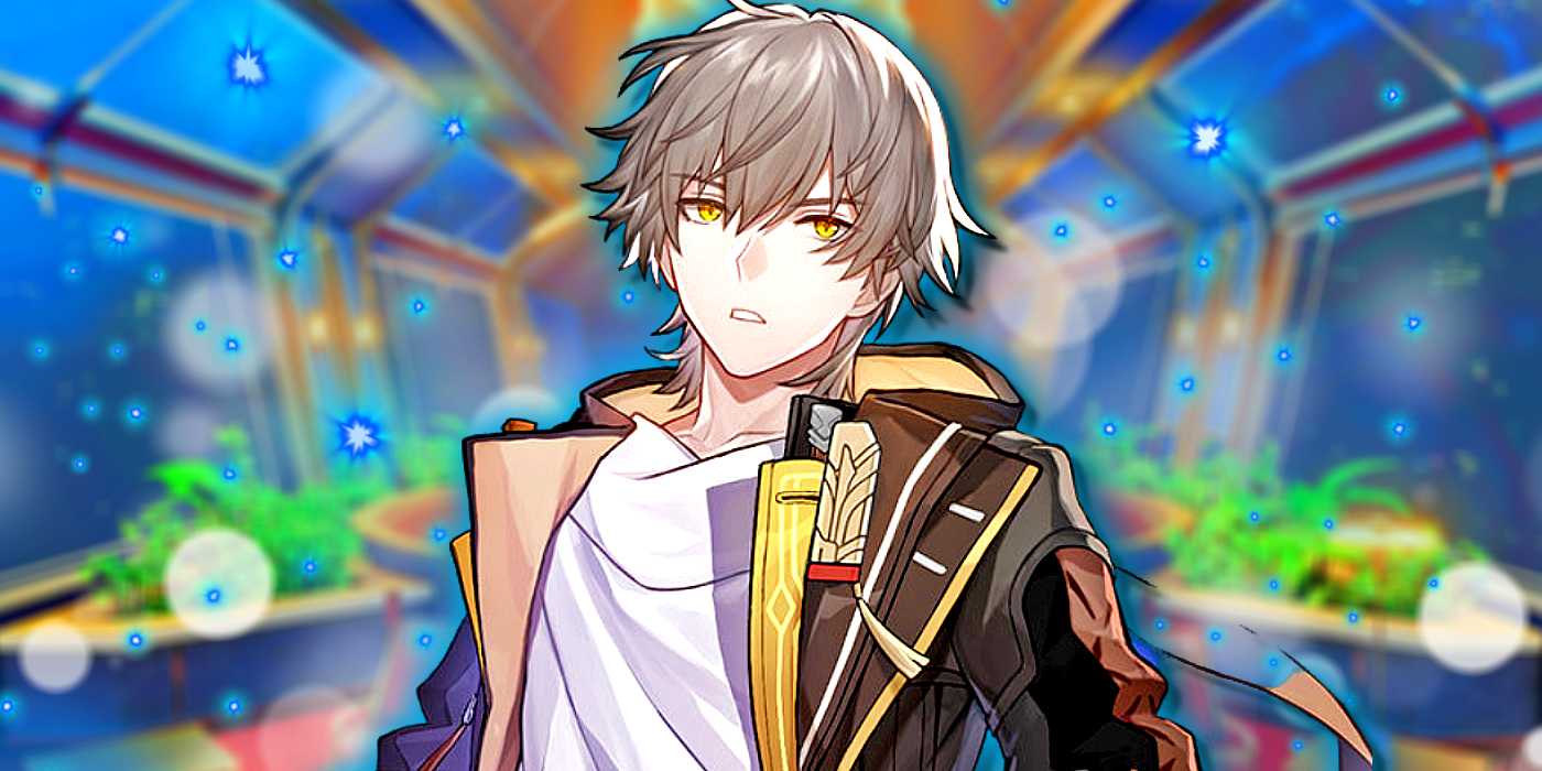 Персонаж Trailblazer из Honkai: Star Rail выглядит обеспокоенным на Astral Express.