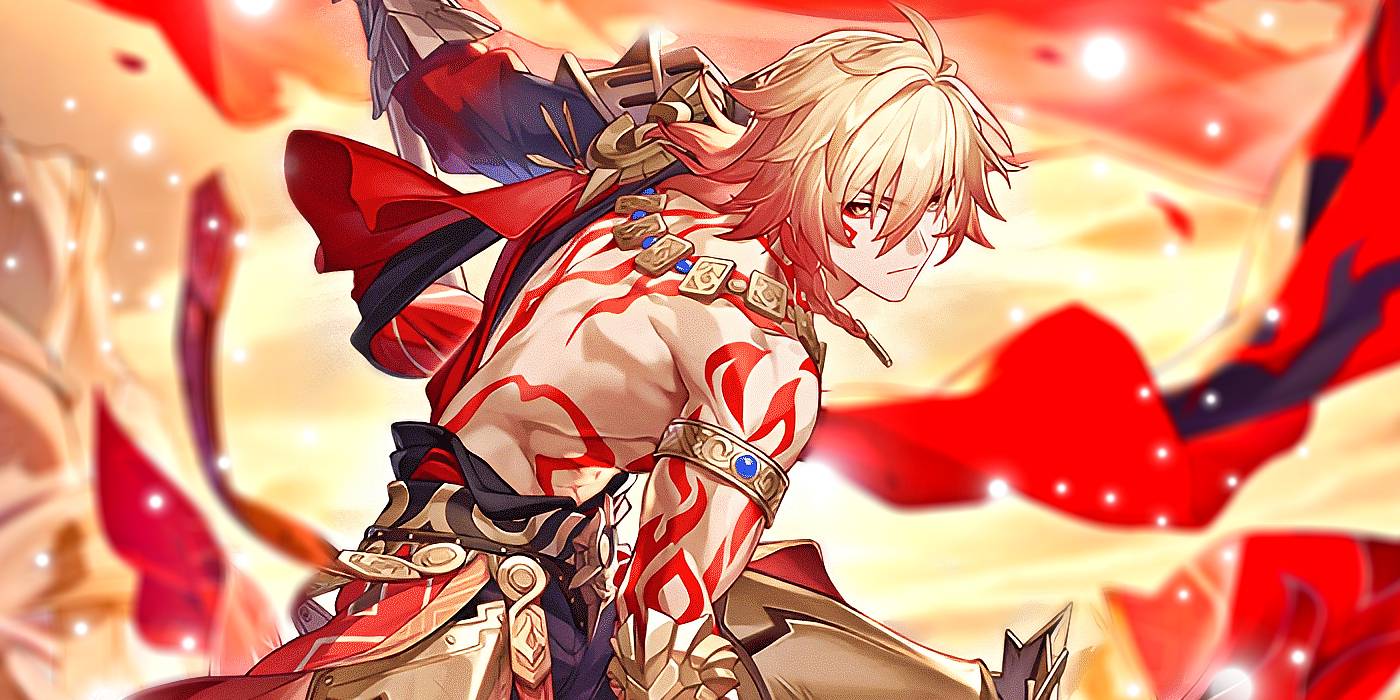 Mydei из Honkai: Star Rail, склонившись в боевой стойке.