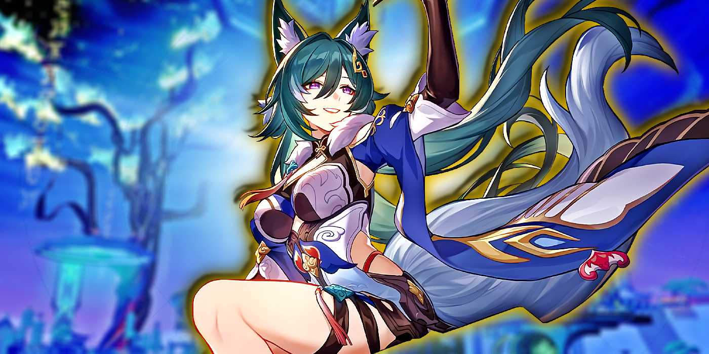 Yukong из Honkai: Star Rail смотрит вверх на Xianzhou Luofu на заднем плане.