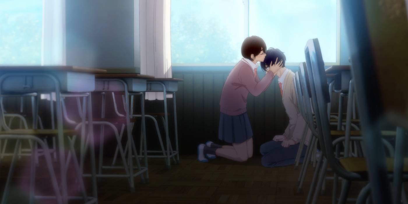 Хотару целует Саки в голову в A Condition Called Love