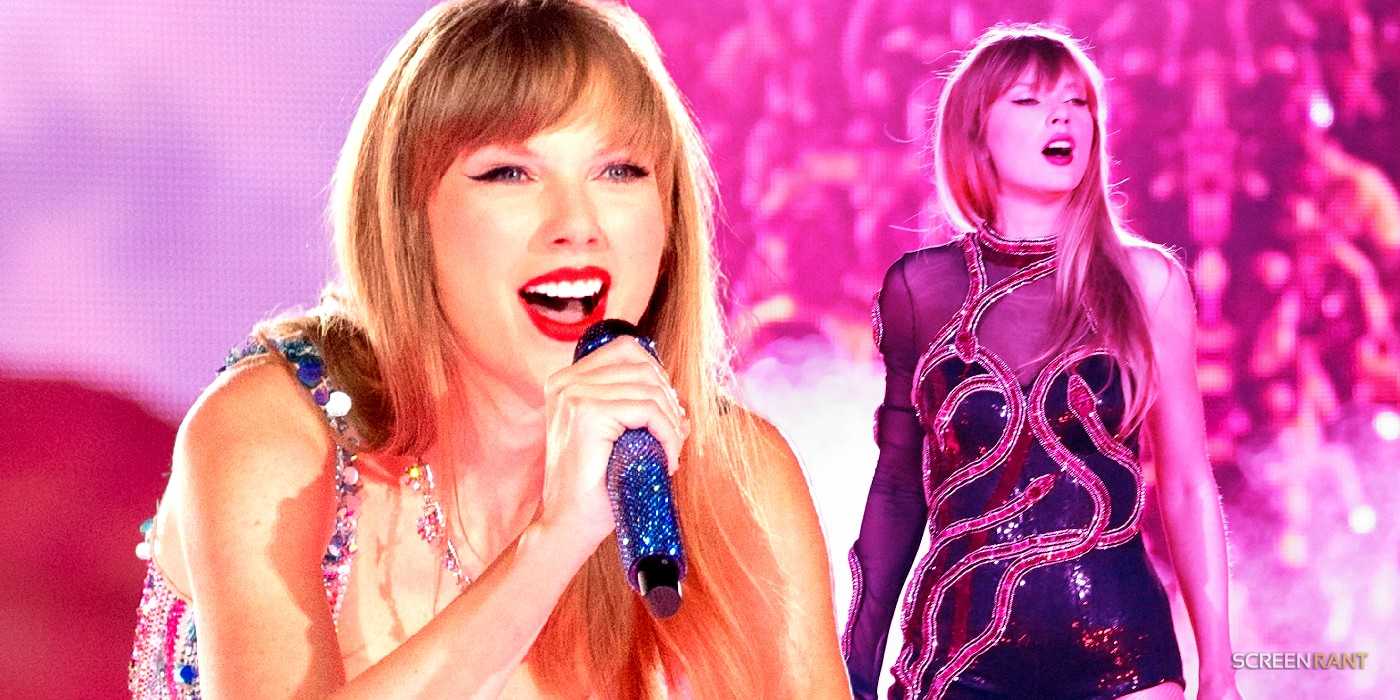 collage image of Taylor Swift singing