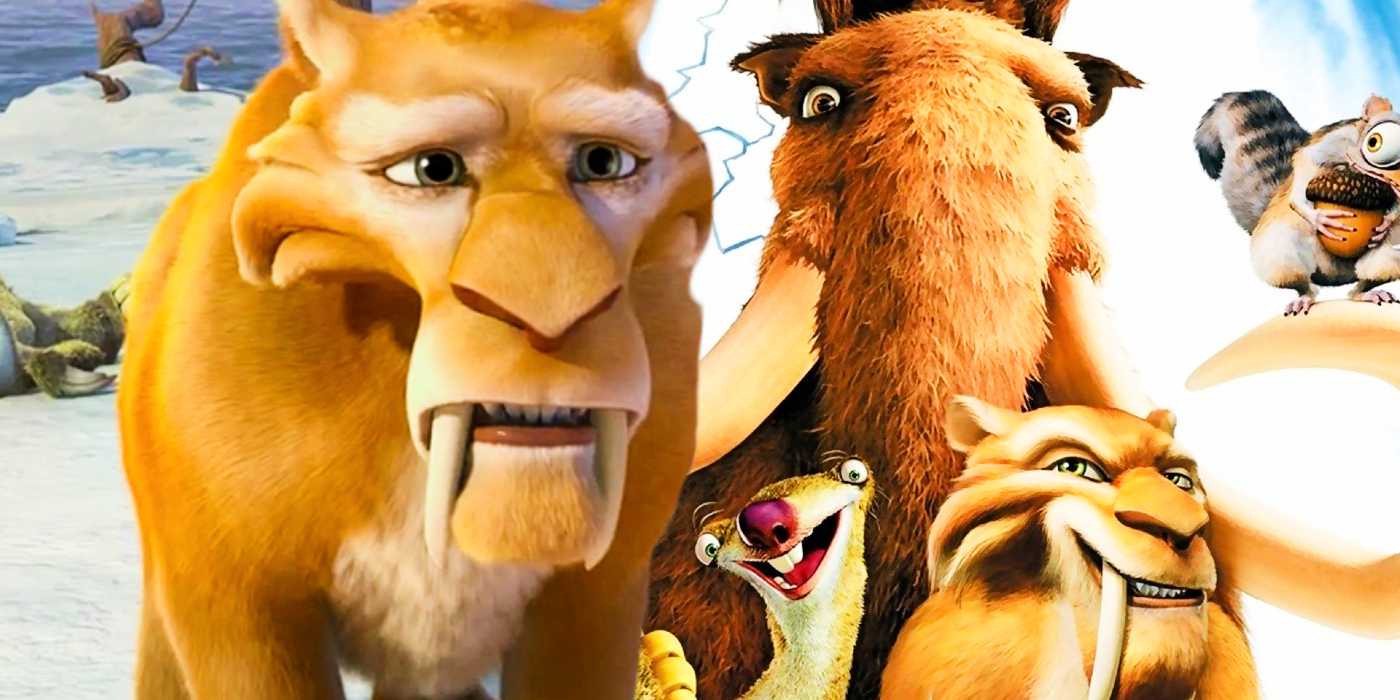 Кастомное изображение Диего, выглядящего грустно, с плакатом "Ледниковый период"