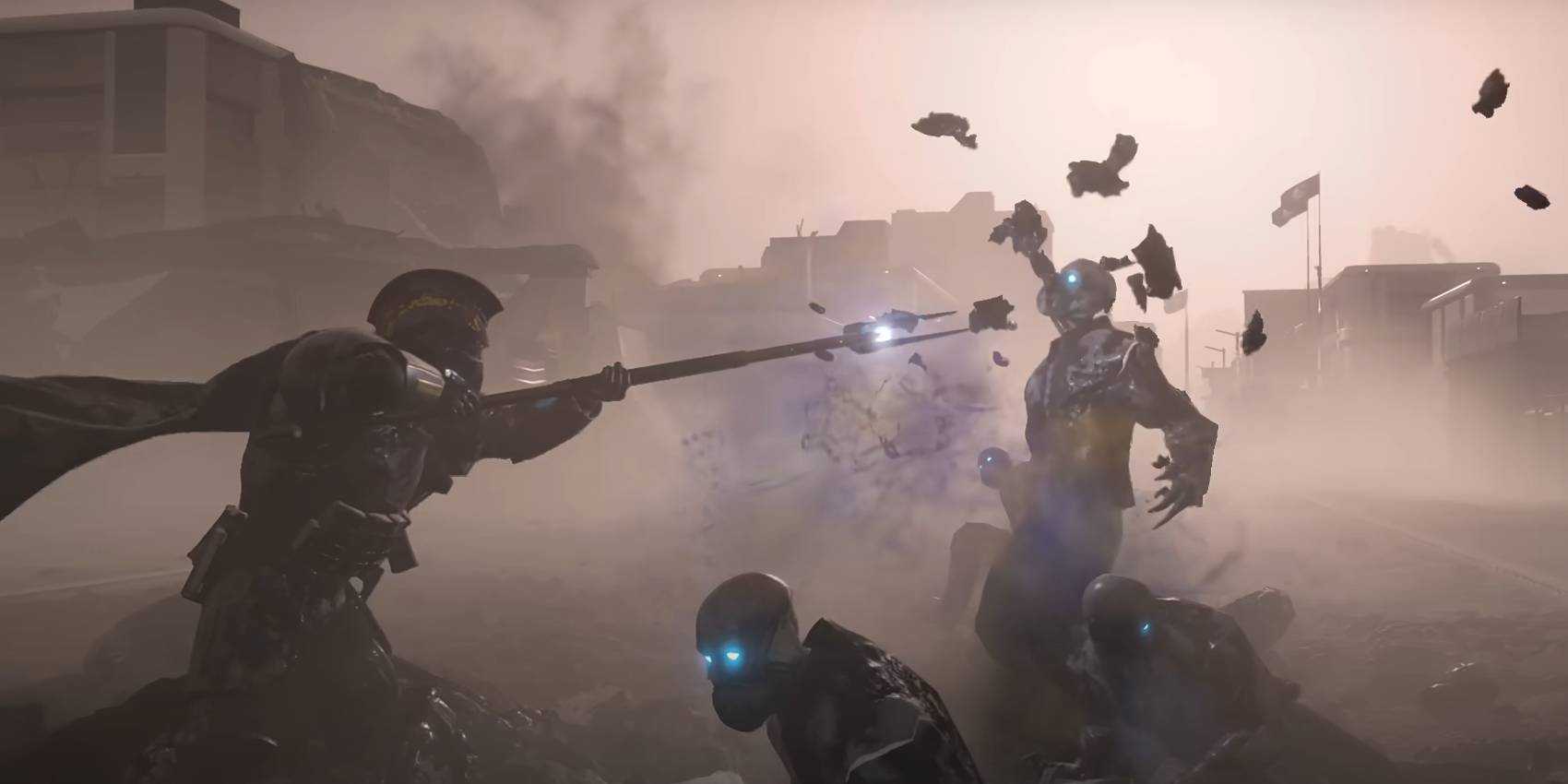 Helldivers 2, игрок использует новый копьевой ближний бой, чтобы уничтожить врага The Voteless Illuminate