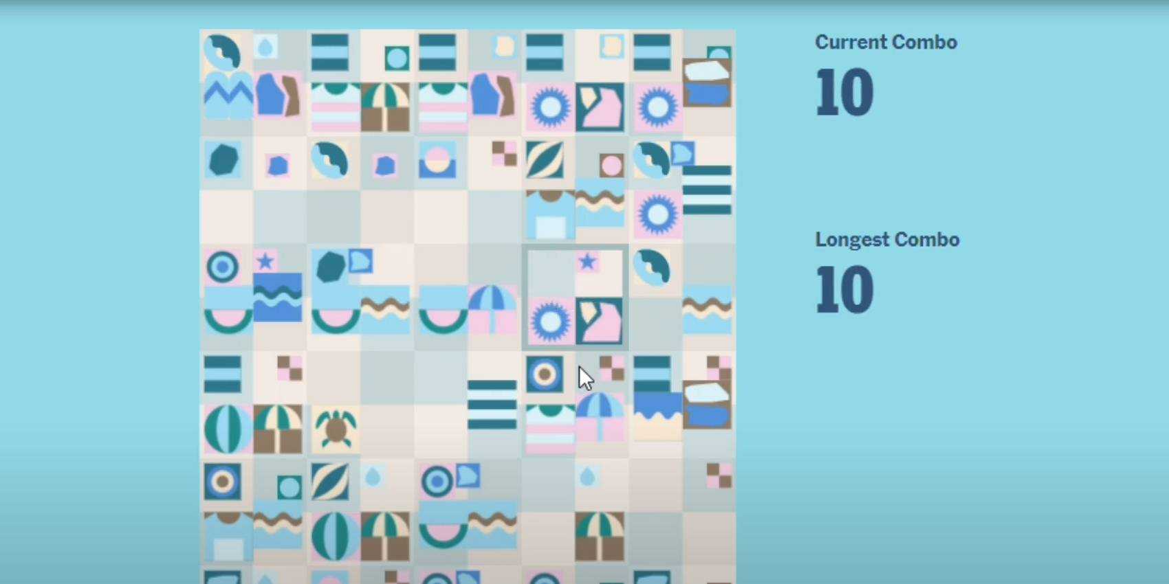 Палитра игры NYT Tiles Brighton с 10 комбинациями, продолжающимися путем поиска соответствующих элементов изображения