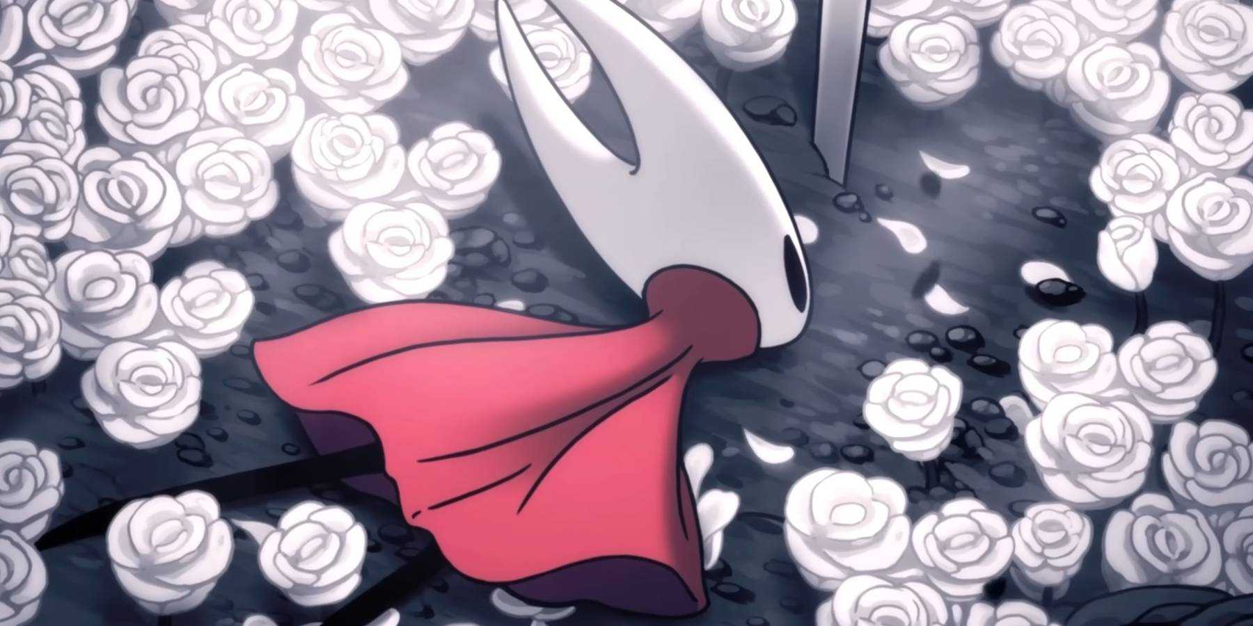 Hollow Knight Silksong Hornet waking up in a field of white flowers for Act 3 story