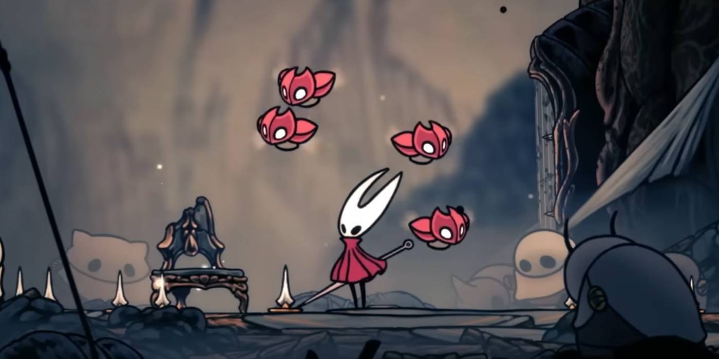 Hornet из Hollow Knight Silksong с компаньонами Cogfly из красного инструмента