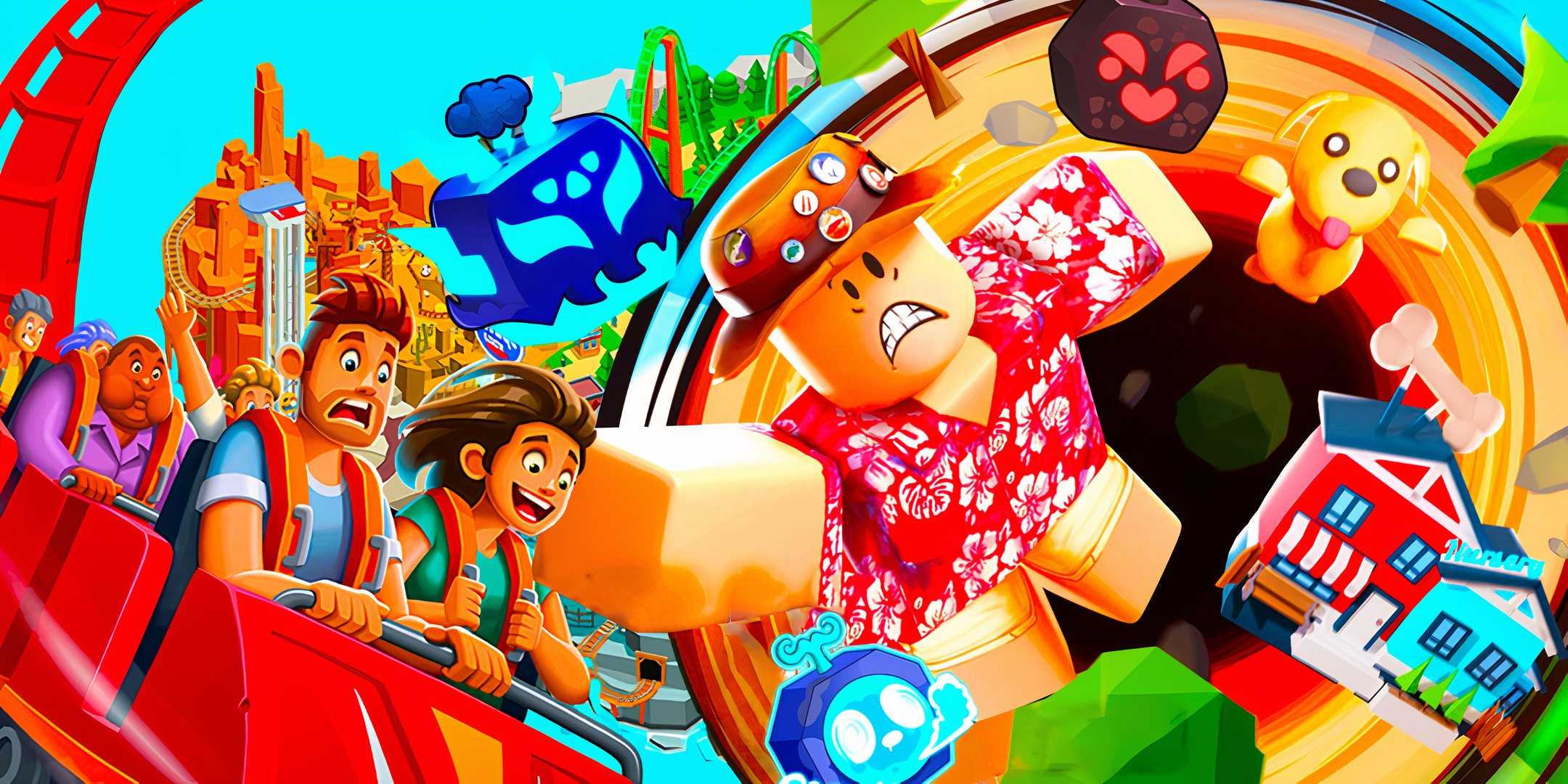 Изображения, персонажи и предметы из Adopt Me!, Blox Fruits и Theme Park Tycoon.