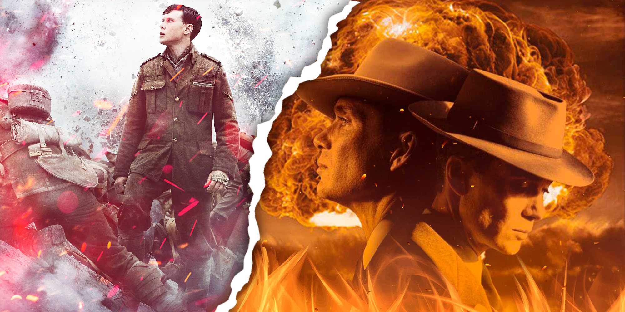 Джордж МакКей как Уильям Шофилд в фильме "1917" и Киллиан Мёрфи как Оппенгеймер в фильме "Оппенгеймер"