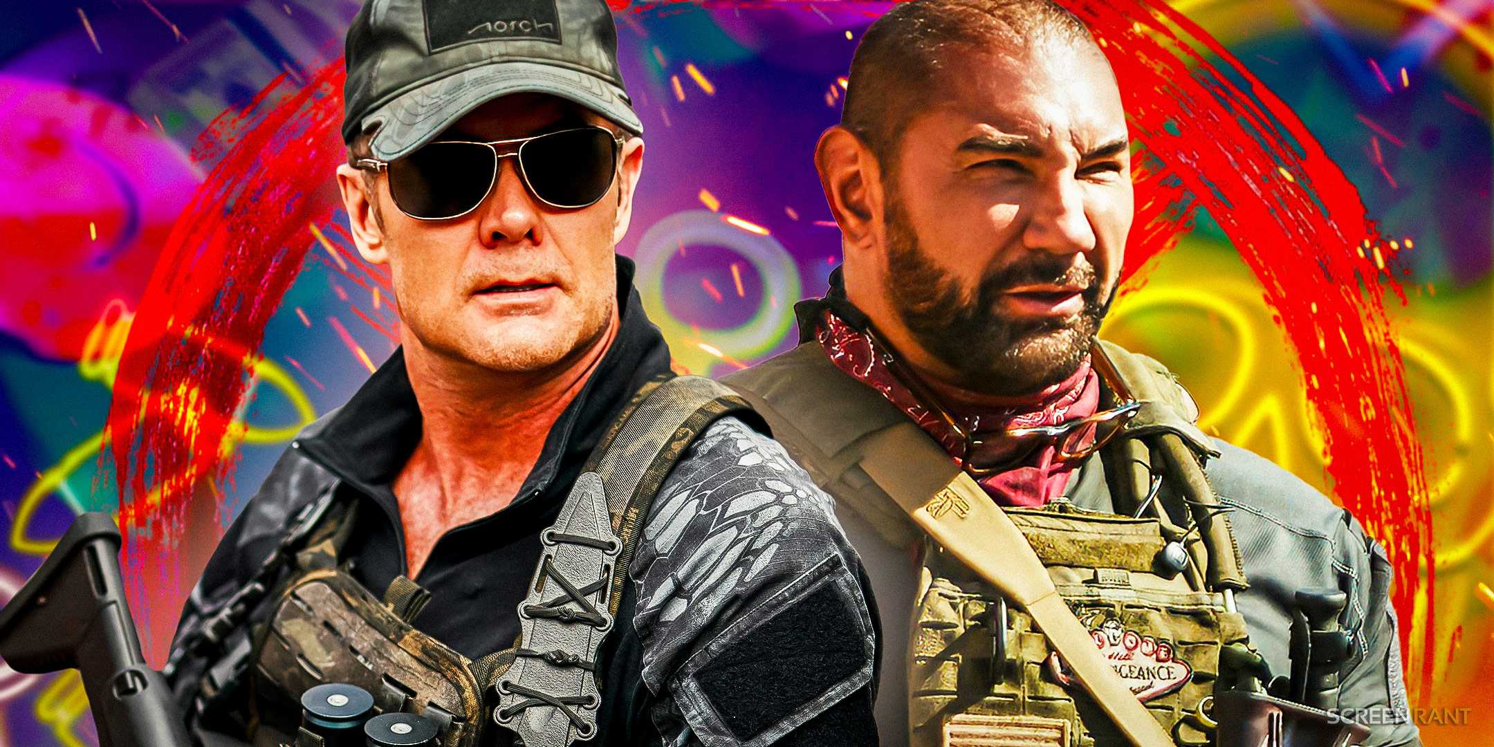 Дейв Баутиста в роли Скотта Уорда и Гаррет Диллаунт в роли Мартина в фильме "Arm of the Dead"