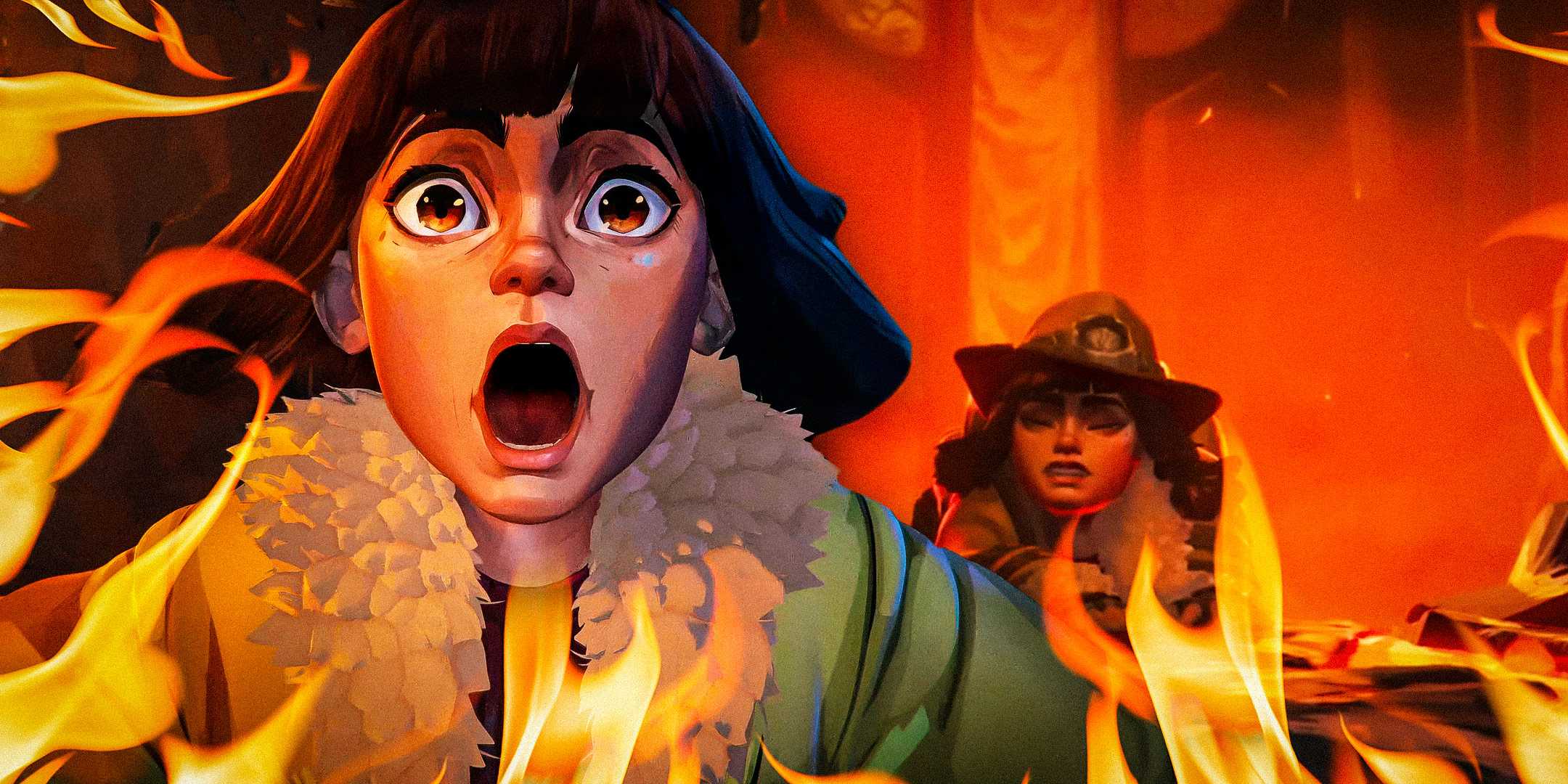 Главный персонаж, выглядящий шокированным, рядом с ней, с закрытыми глазами в эпизоде "Spelunky" "Secret Level"