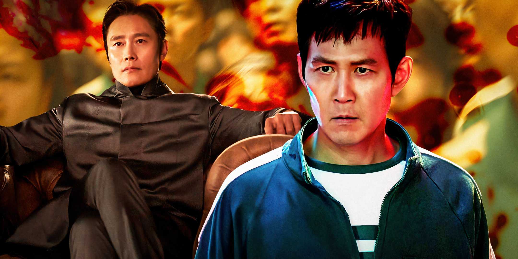 Ли Чун-джей в роли Ги-хуна и Ли Вон-хун в роли Фронт Мэна в "Игра в кальмара"