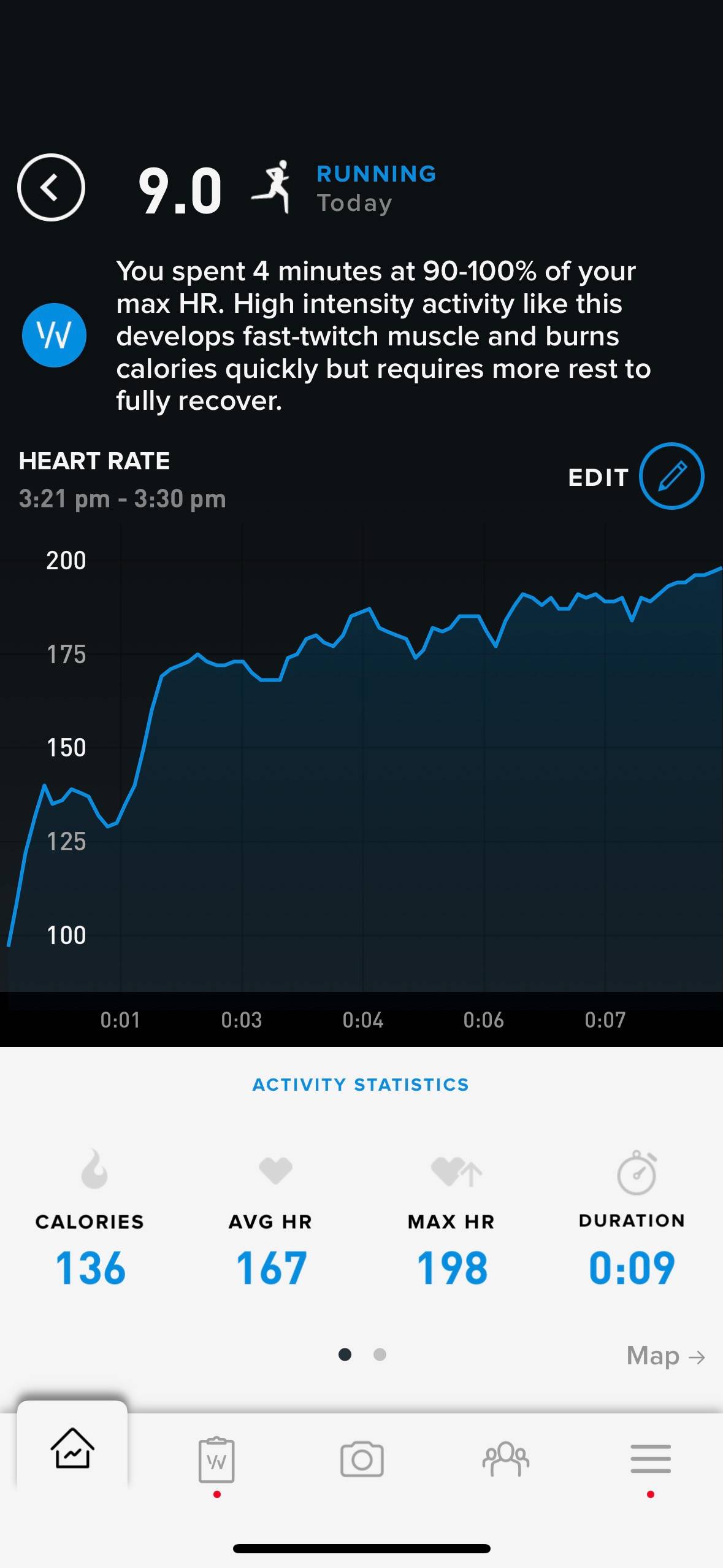 Приложение Whoop, показывающее расширенное представление тренировки на бегу, вызывающее нагрузку в 13,2 единиц в день.