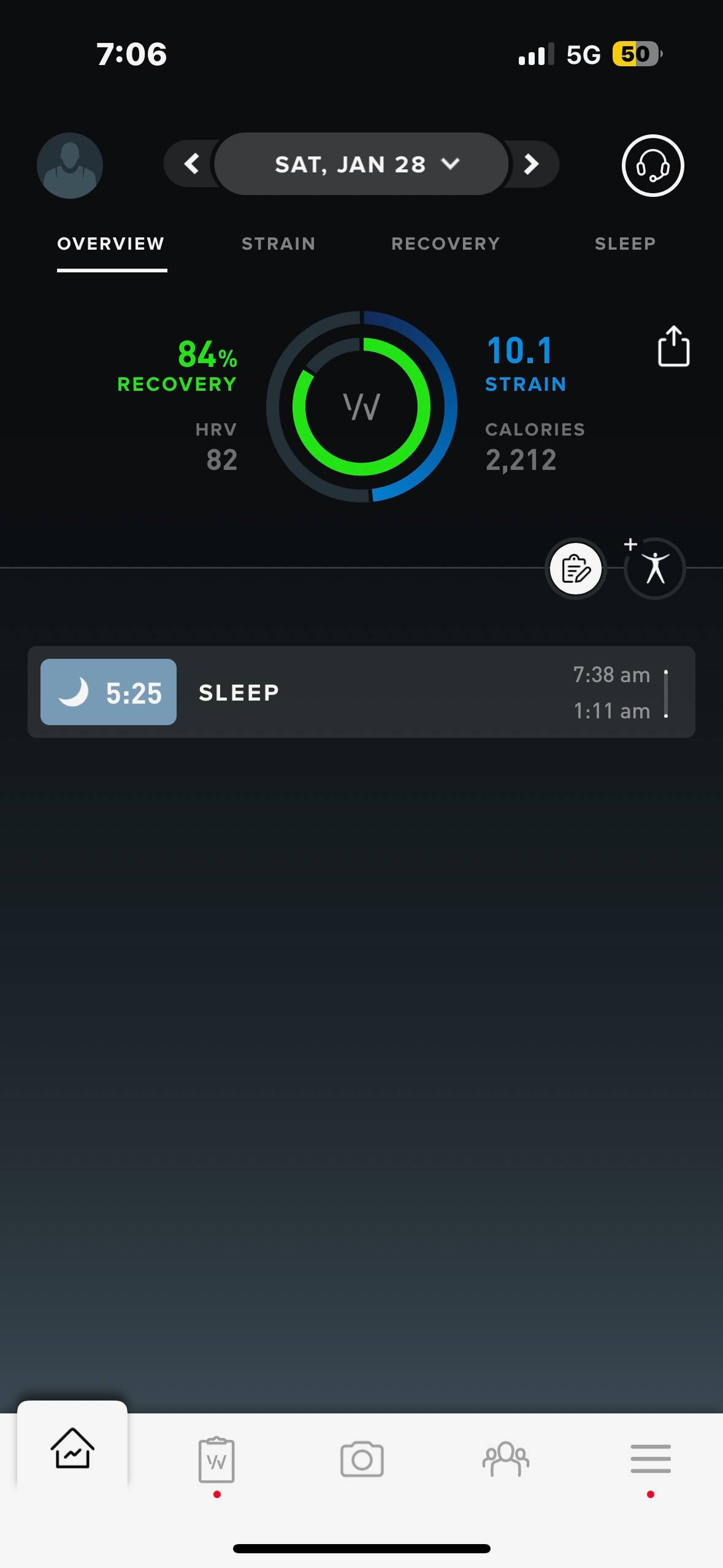 Ежедневный обзор приложения Whoop, отображающий событие сна.