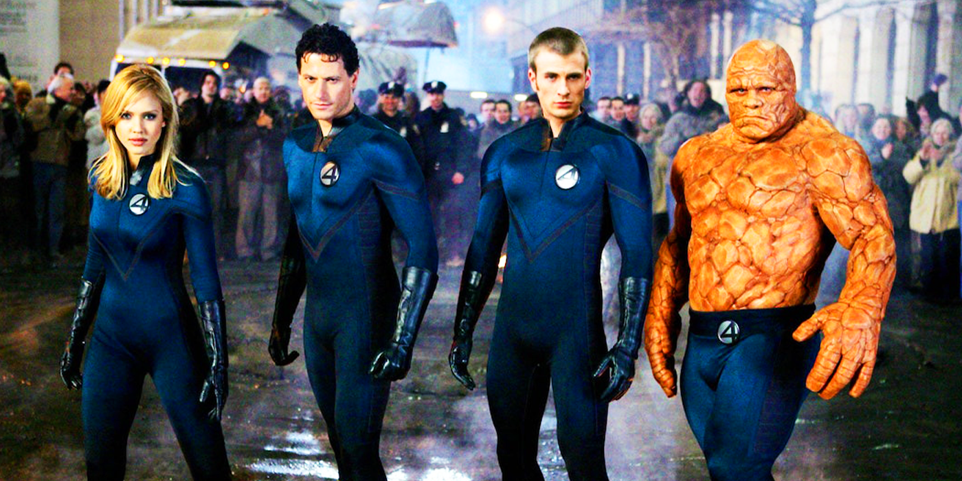Jessica Alba, Ioan Gruffudd, Chris Evans и Michael Chiklis в роли Fantastic Four в фильме Fox 2005