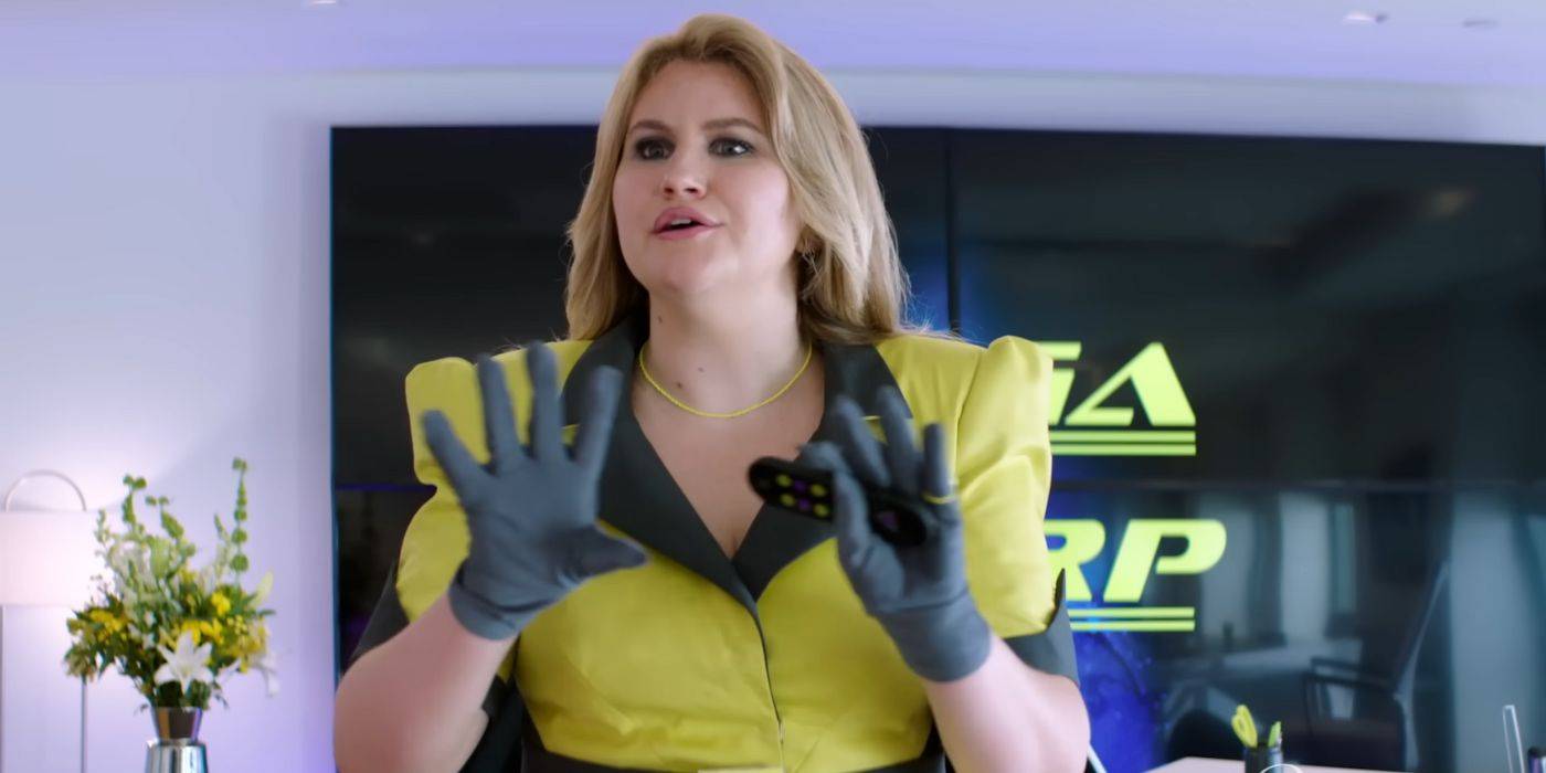 Джиллиан Бел в роли Кат Бозвелл представляет свой проект Эд и Декстеру в "Good Burger 2"