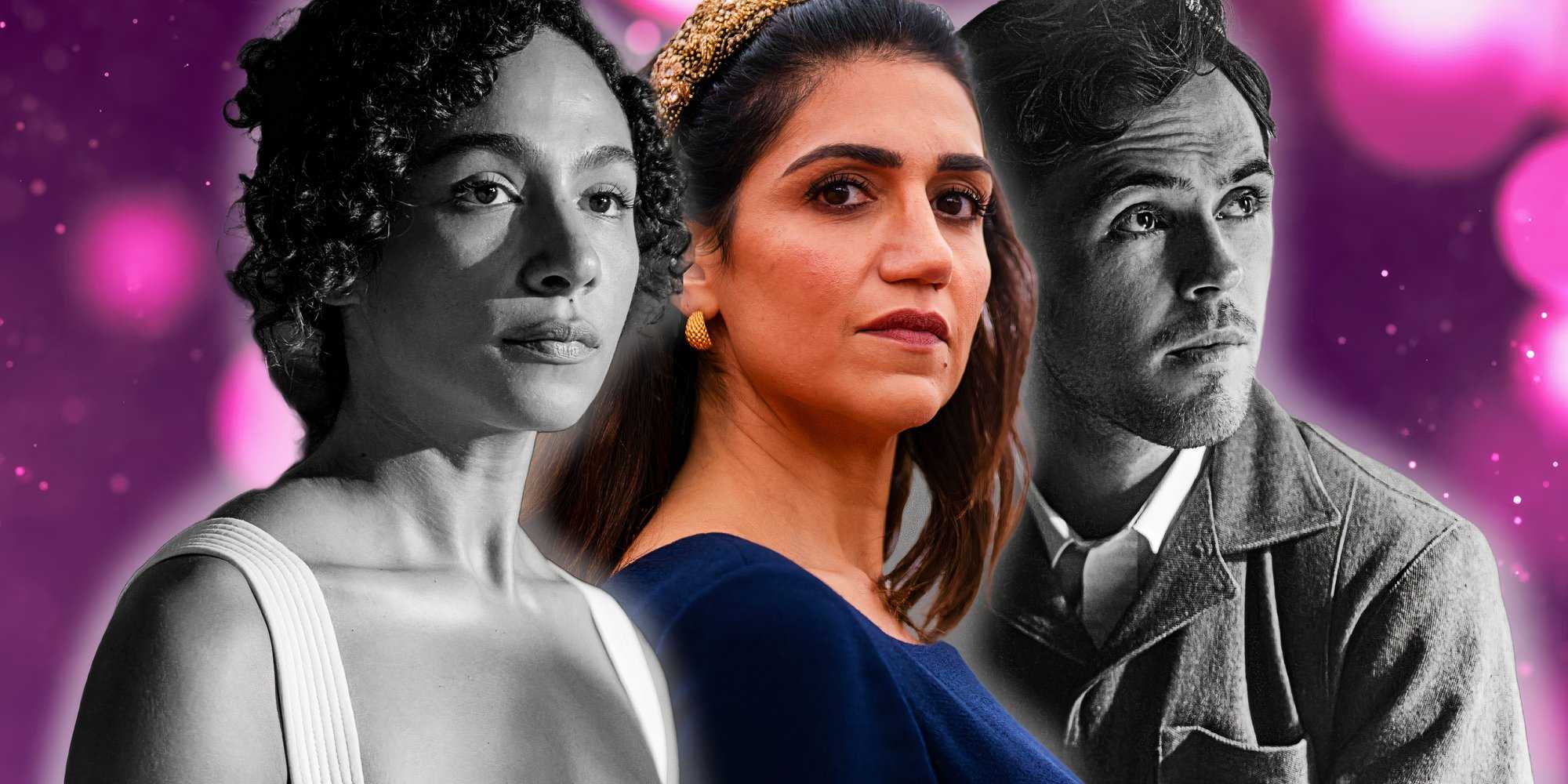 Ридди, Ариадна и Каенеус из Kaos стоят перед фиолетовым фоном с яркими бликами.