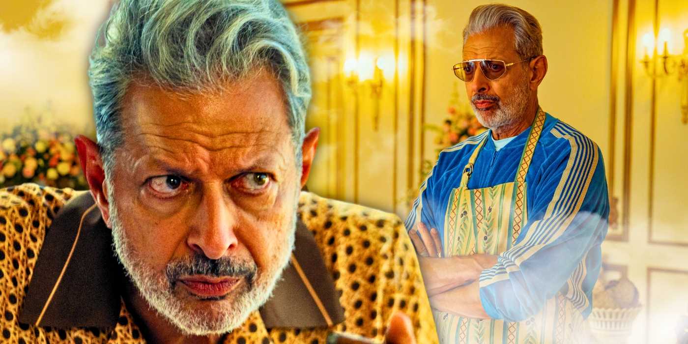 Джефф Голдблюм в роли Зевса, выглядящий подозрительно и смотрящий вдаль в Kaos от Netflix