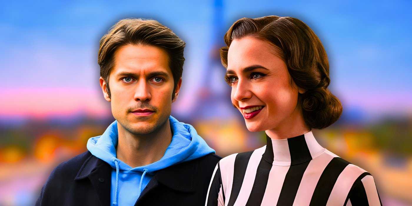 Лили Коллинз в роли Эмили и Лукас Браво в роли Габриэля в "Эмили в Париже"