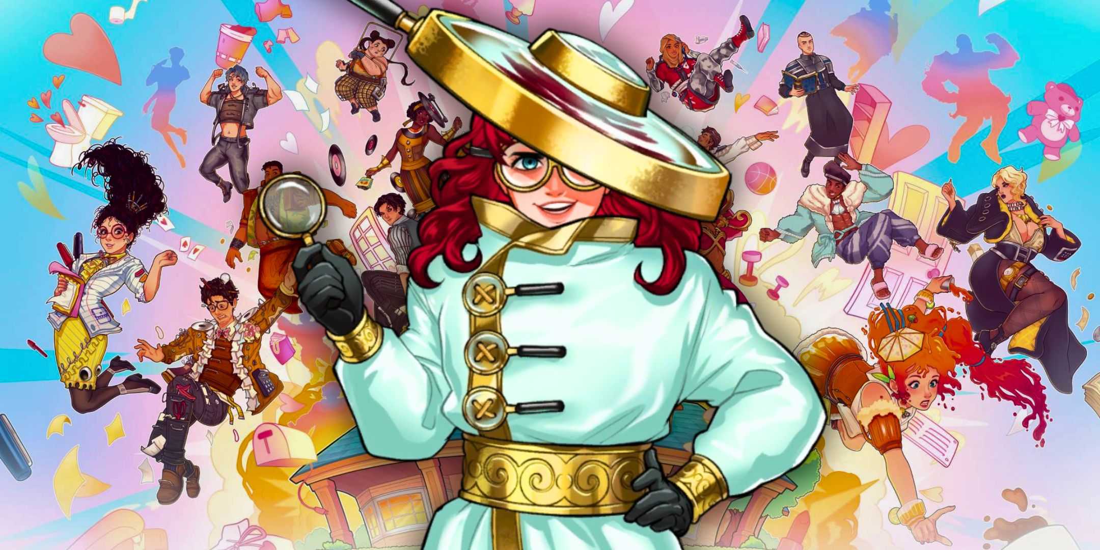 Мегги перед коллажем потенциальных партнеров в игре Date Everything