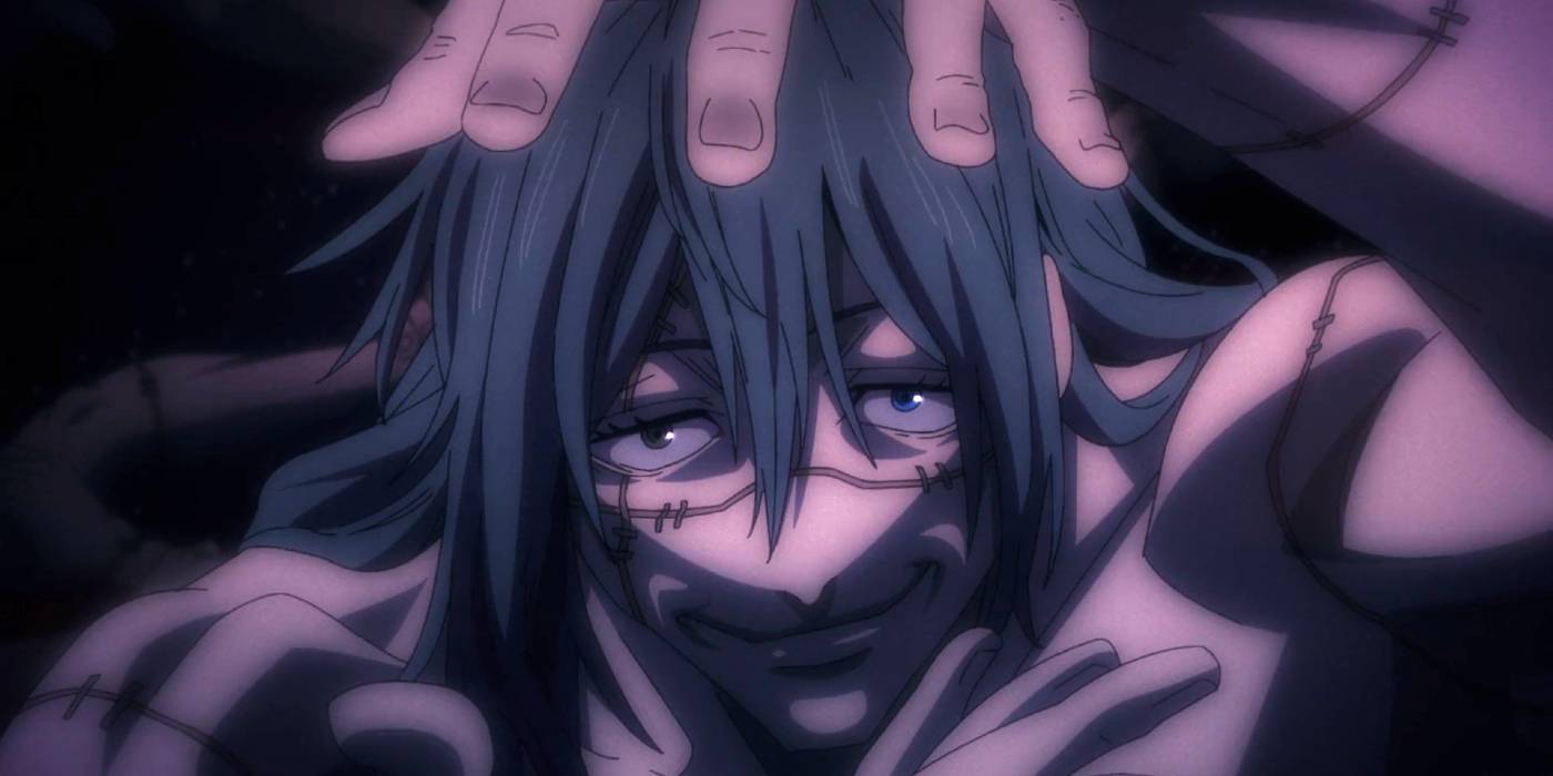 Махито с довольной улыбкой после открытия своего домена против Нанами в аниме "Jujutsu Kaisen"