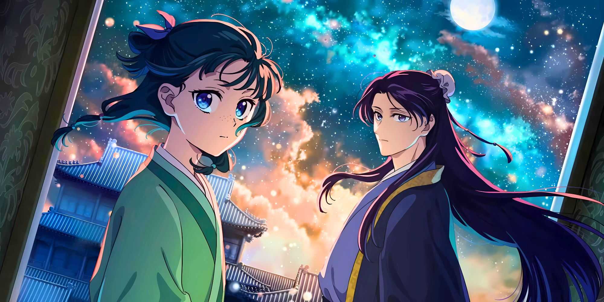 Маомао и Цзинши в 2-м сезоне "Дневников Аптекаря" на фоне звездного неба