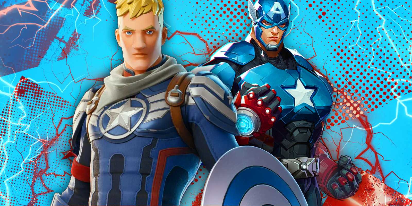 Капитан Америка из Marvel Rivals с Капитаном Джоном из Fortnite.
