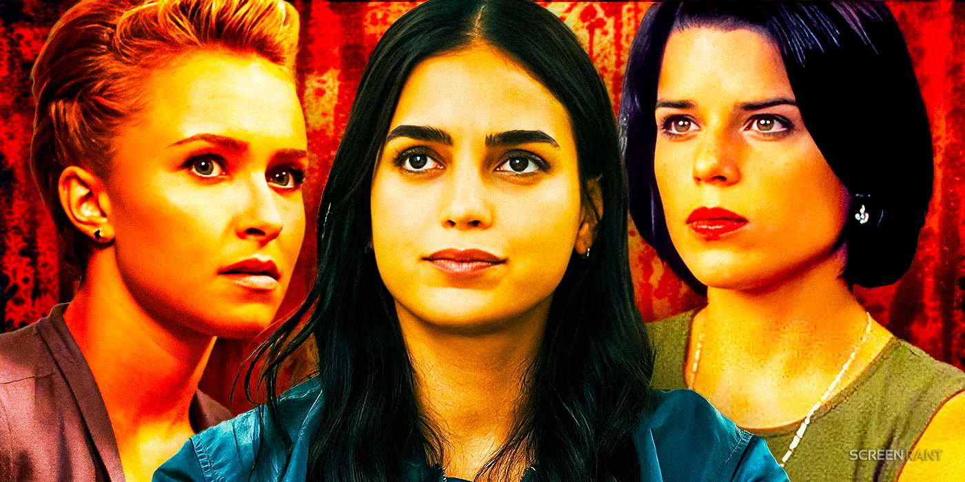 Хейден Панеттьери в роли Кирби из Scream, Мелисса Баррера в роли Сэм в Scream 6, и Нев Кампбелл в роли Сидни в Scream 2