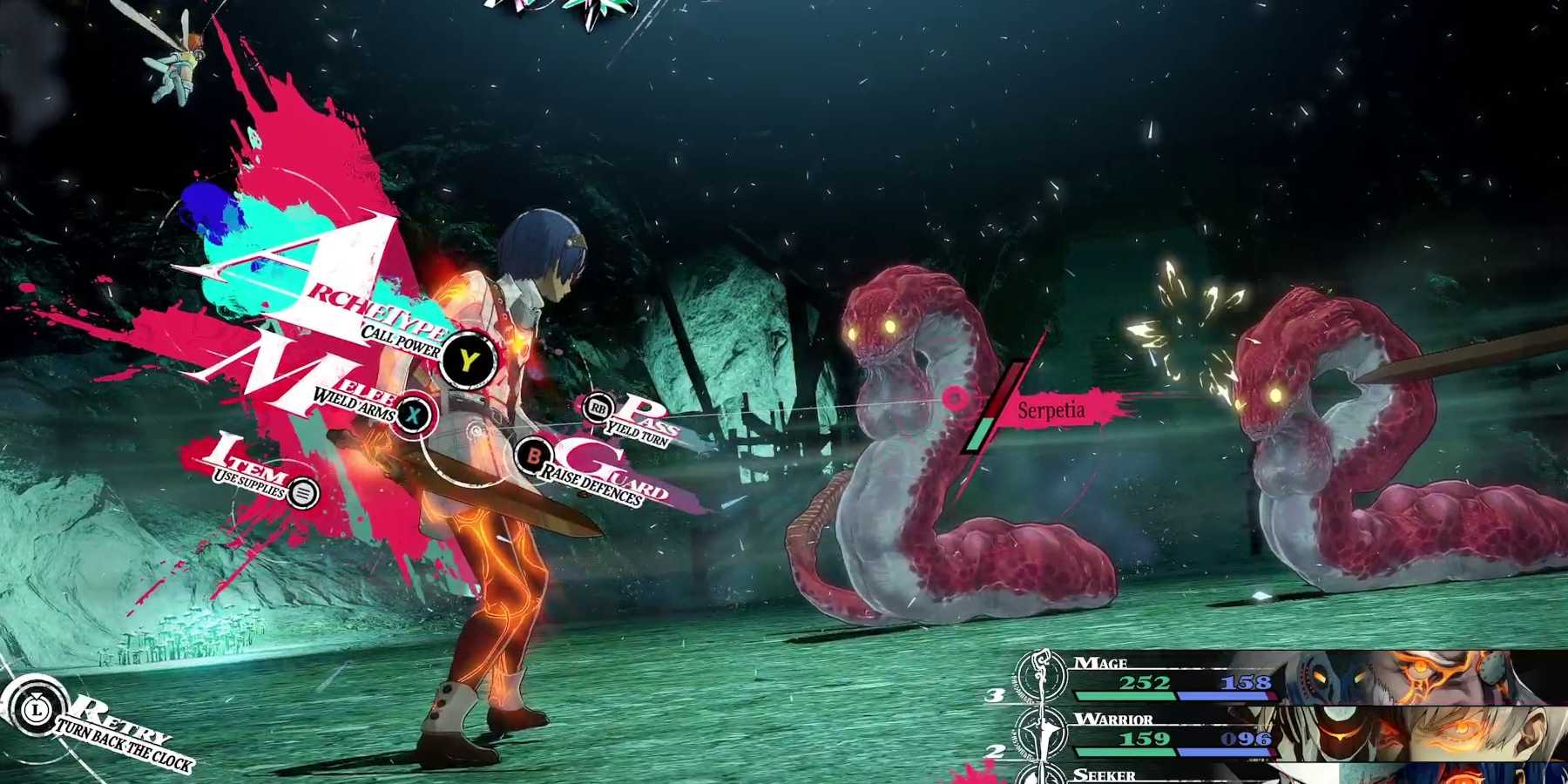 Бой в Metaphor ReFantazio против Серпетиас в шахтах Норда для сбора таблеток Magla.