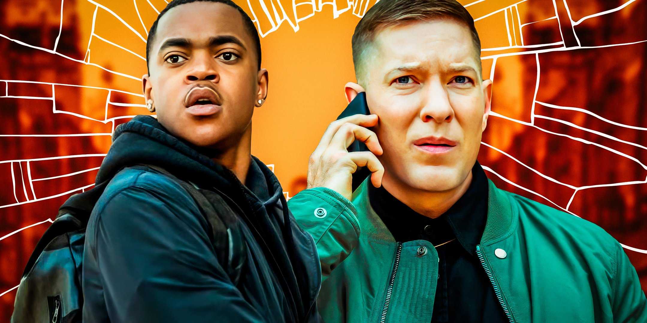 Michael Rainey Jr. as Tariq in Power Book II: Ghost next to Joseph Sikora as Tommy in Power Book IV: Force