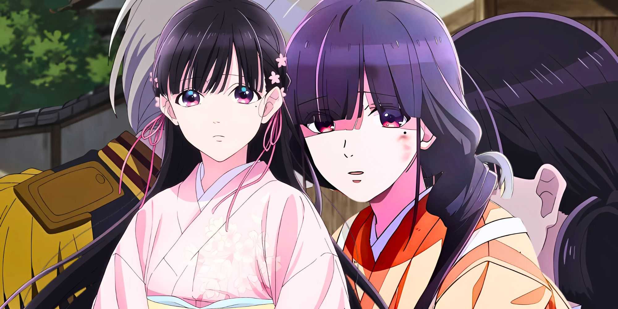 Миё и Киёка на заднем плане с внешностью Миё в 1 и 2 сезонах