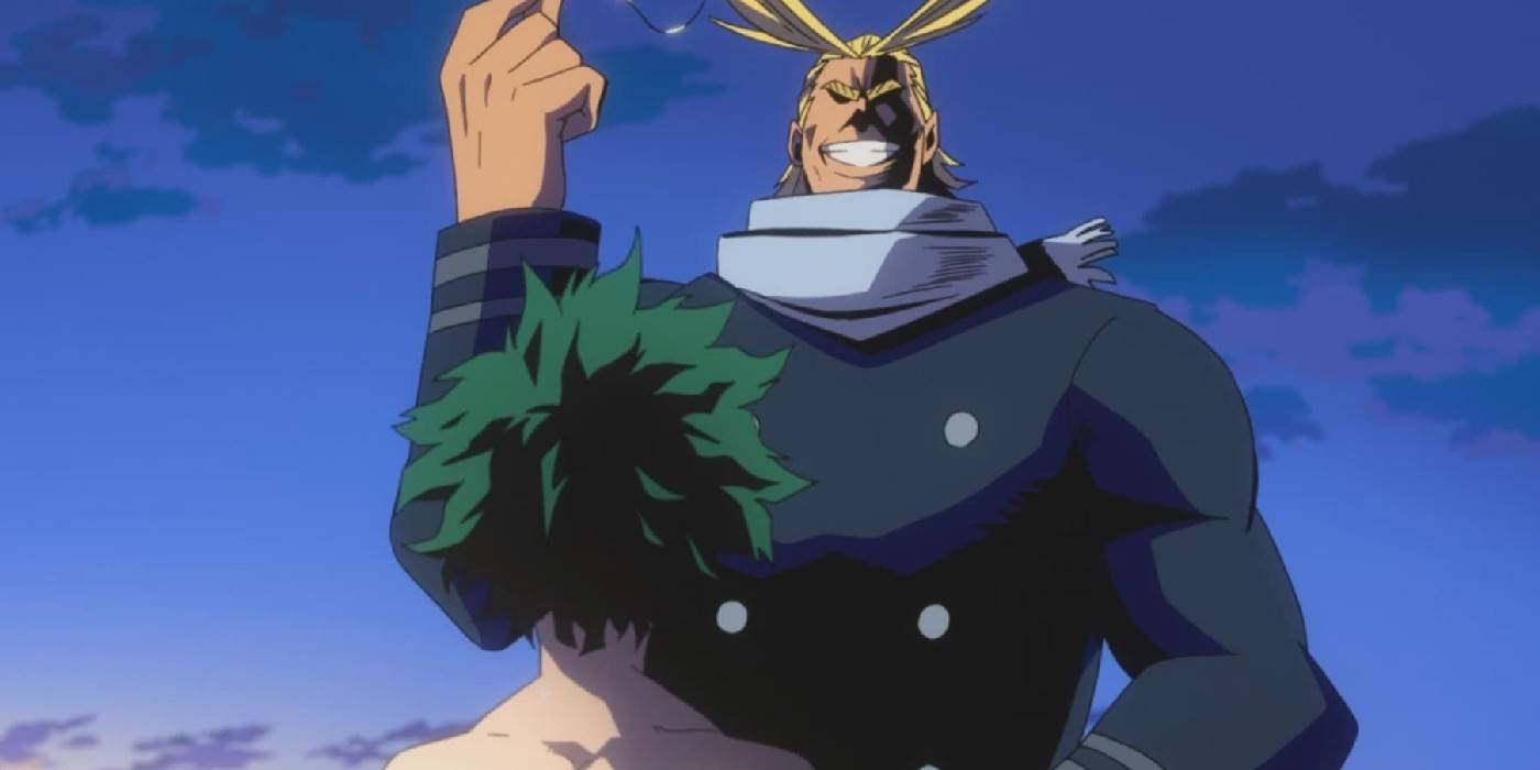 my hero academia mha all might trains deku in the anime adaptation.