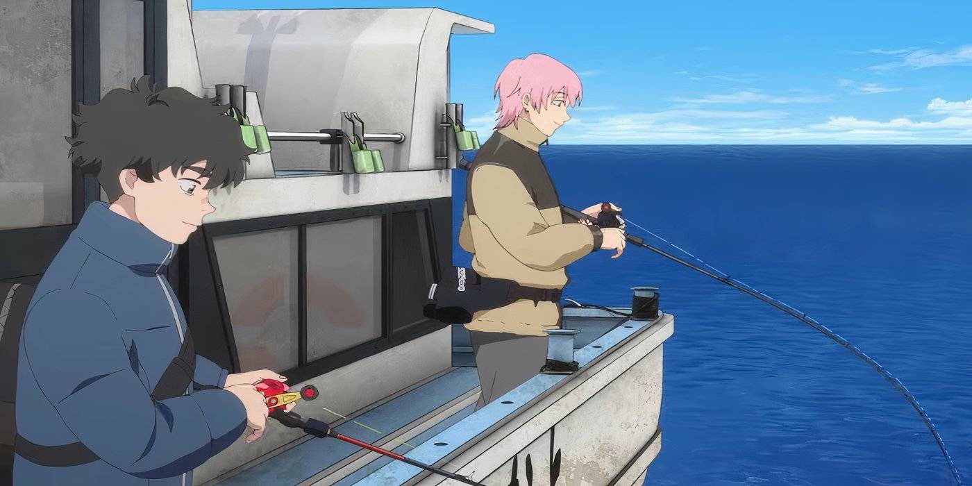 Два мальчика на лодке ловят рыбу