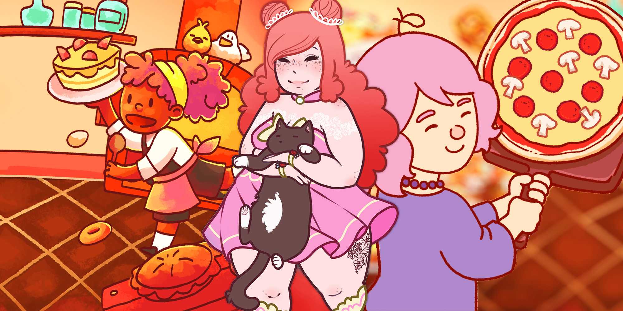 Персонажи из Lemon Cake, Calico и Good Pizza Great Pizza.