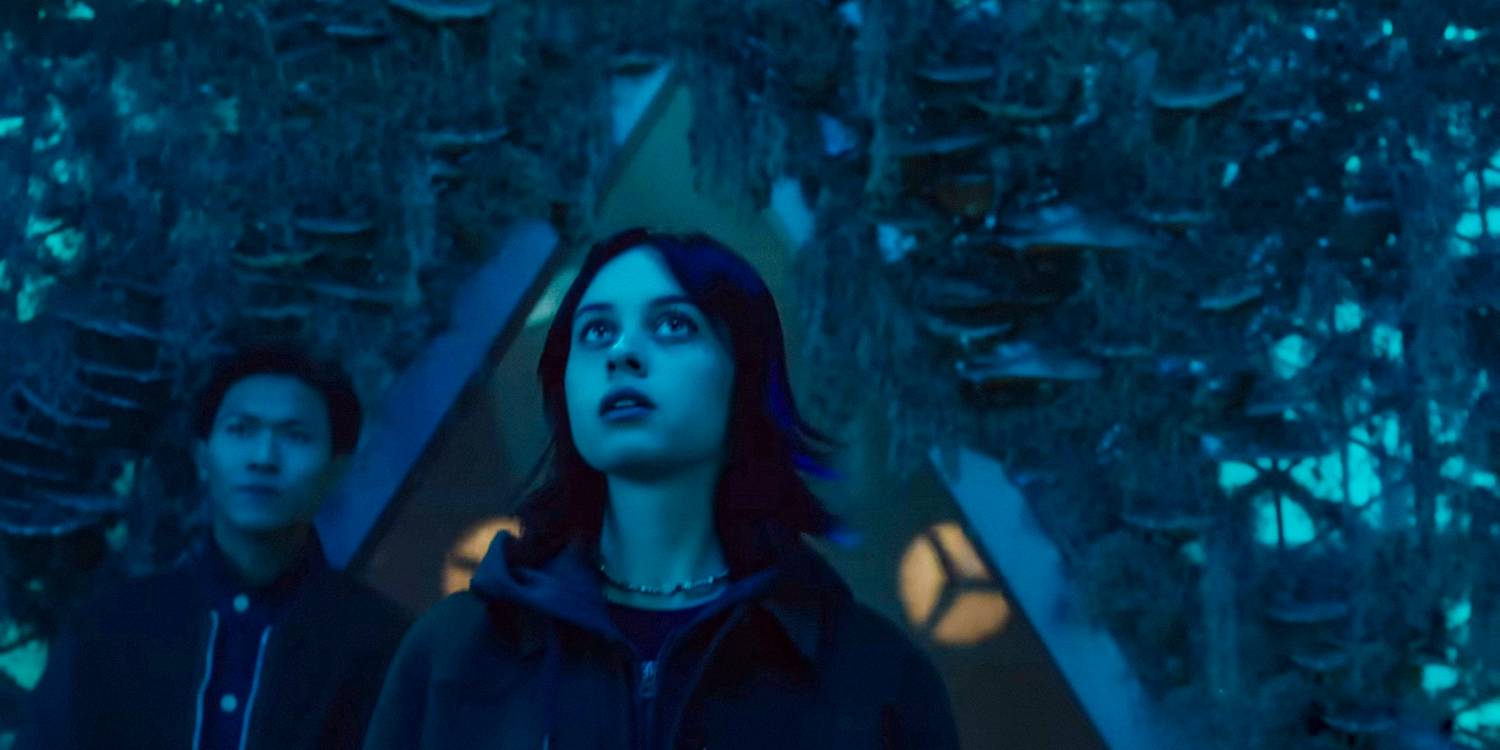 Джулс Ли (Эманда Фих) входит в структуру, которая, кажется, заполнена растительностью в Orphan Black: Echoes